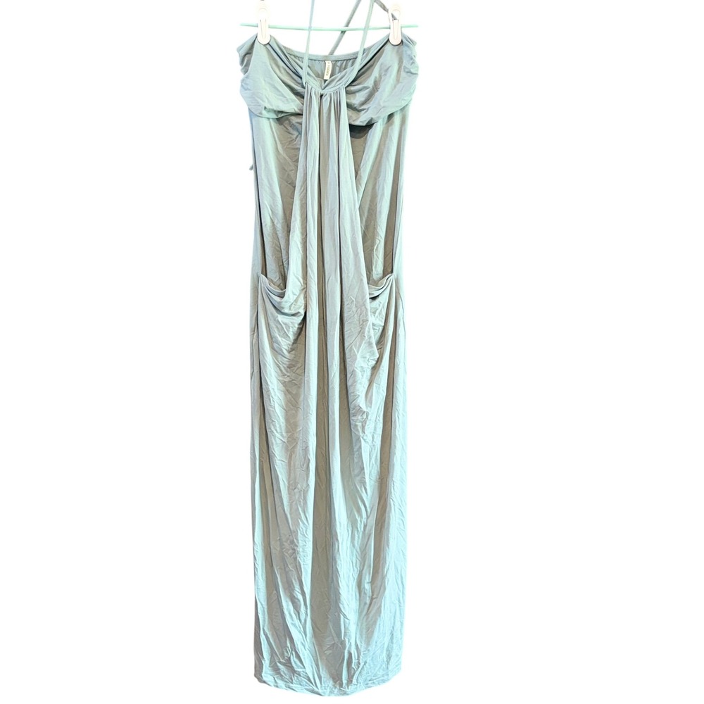 Halara Women Halter Tie Back Built-in Bra Maxi Dress with Pockets Sage Green M - Picture 2 of 7